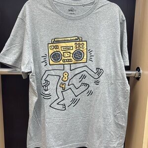 Keith Haring x SPRZ NY UNIQLO Mens Boombox Head Robot T-Shirt Gray/Gold Size XL